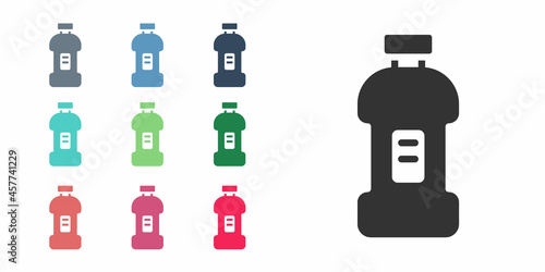 Black Plastic bottle for laundry detergent, bleach, dishwashing liquid or another cleaning agent icon isolated on white background. Set icons colorful. Vector