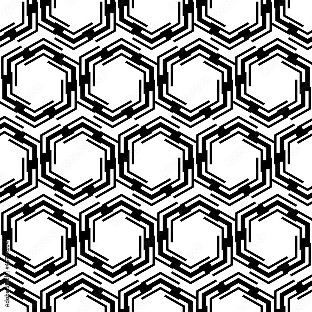 Geometric seamless pattern. Abstract geometry background. Repeated black and white texture. Geometrical printed. Repeating geo line pattern. Hexagon printing for design prints. Vector illustration Geometric seamless pattern. Abstract geometry background. Repeated black and white texture. Geometrical printed. Repeating geo line pattern. Hexagon printing for design prints. Vector illustration