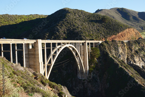a historic Bixby bridge along coastline california route one photo