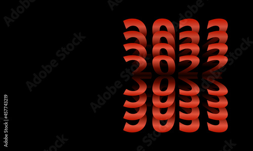 2022 Happy New Year, numbers 2022 cut paper minimalistic template design on black background. Numbers in the form of an open book and paper pages. Design for calendar cover, presentation, poster.