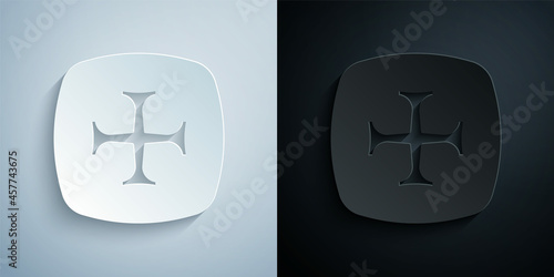 Paper cut Crusade icon isolated on grey and black background. Paper art style. Vector