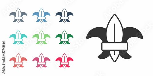 Black Fleur de lys or lily flower icon isolated on white background. Set icons colorful. Vector