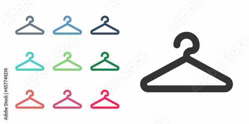 Black Hanger wardrobe icon isolated on white background. Cloakroom icon. Clothes service symbol. Laundry hanger sign. Set icons colorful. Vector
