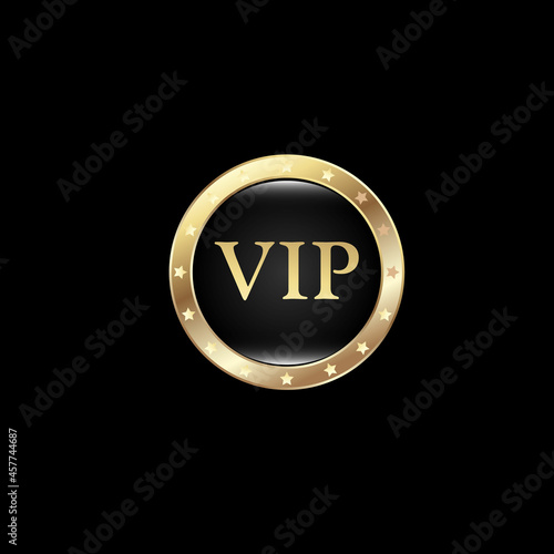Obraz na płótnie VIP black label with round gold ring frame. Dark glossy premium template. Vector illustration w salonie