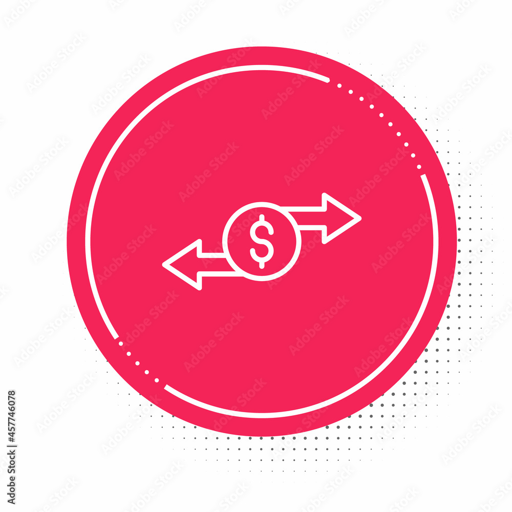 White line Money exchange icon isolated on white background. Cash transfer symbol. Banking currency sign. Red circle button. Vector White line Money exchange icon isolated on white background. Cash transfer symbol. Banking currency sign. Red circle button. Vector