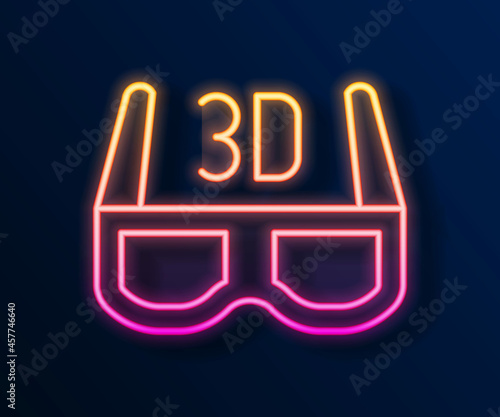 Glowing neon line 3D cinema glasses icon isolated on black background. Vector