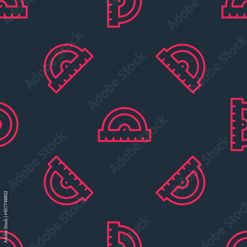 Red line Protractor grid for measuring degrees icon isolated seamless pattern on black background. Tilt angle meter. Measuring tool. Geometric symbol. Vector