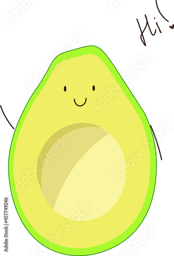 avocado on a white background waves his pen and says "hi!"