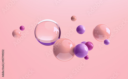 3D render design of floating different size of spheres