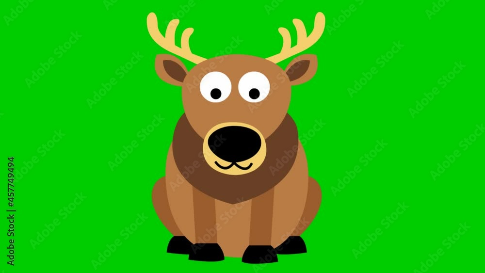Animated cute deer sits. Looped video. Vector flat illustration isolated on the green background. Animated cute deer sits. Looped video. Vector flat illustration isolated on the green background.