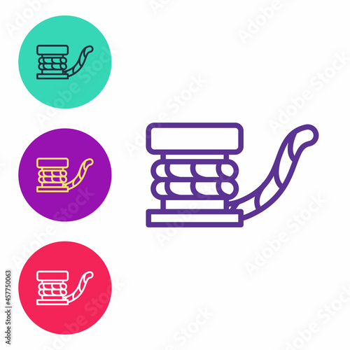 Set line Marine bollard with rope tied on pier icon isolated on white background. Set icons colorful. Vector