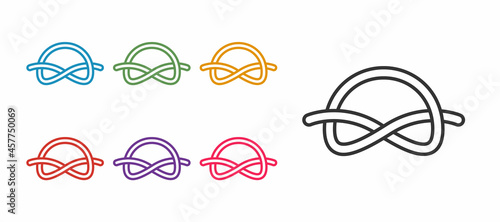 Set line Nautical rope knots icon isolated on white background. Rope tied in a knot. Set icons colorful. Vector