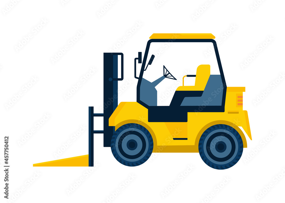 Cargo Loading Machine concept. Construction equipment for transportation of heavy materials. Design element for sticker, cover and icon. Cartoon flat vector illustration isolated on white background