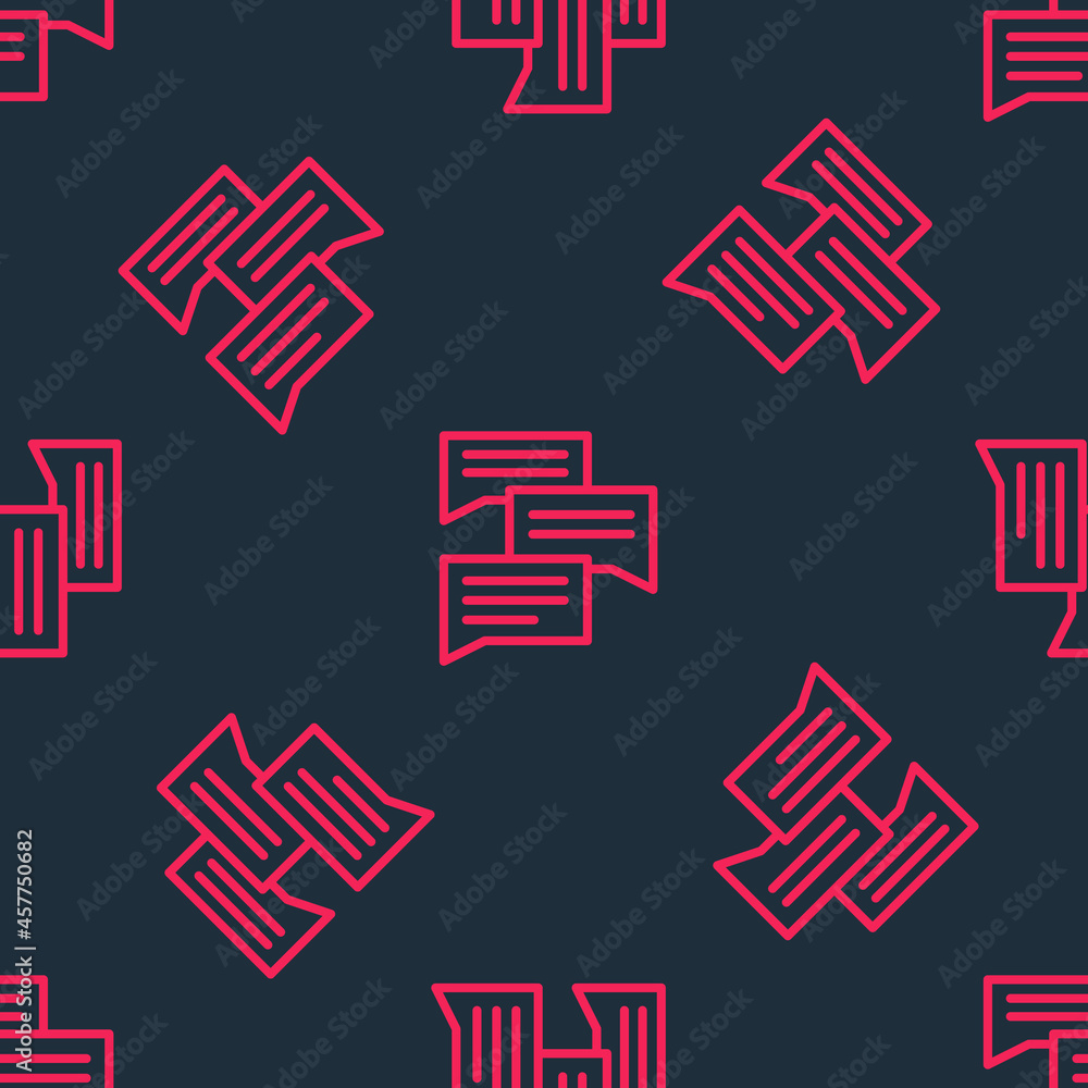 Red line Speech bubble chat icon isolated seamless pattern on black background. Message icon. Communication or comment chat symbol. Vector Red line Speech bubble chat icon isolated seamless pattern on black background. Message icon. Communication or comment chat symbol. Vector