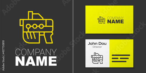 Logotype line Futuristic space gun blaster icon isolated on grey background. Laser Handgun. Alien Weapon. Logo design template element. Vector