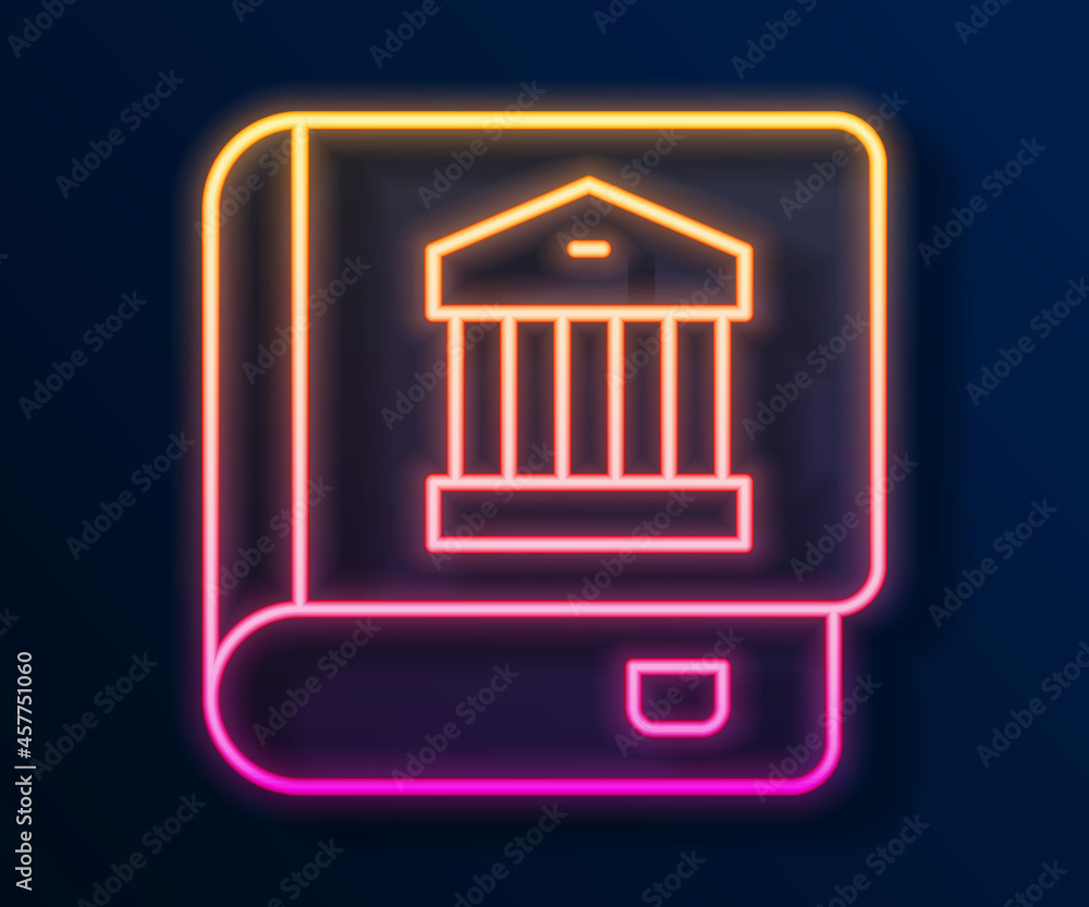 Glowing neon line Law book icon isolated on black background. Legal judge book. Judgment concept. Vector Glowing neon line Law book icon isolated on black background. Legal judge book. Judgment concept. Vector