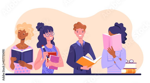 People Enjoying Reading Literature concept