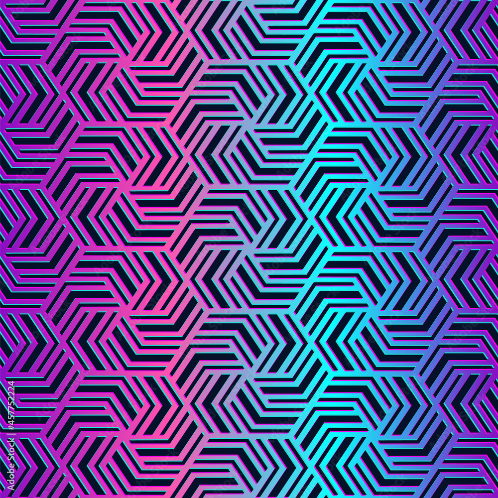 Vector geometric seamless pattern. Repeated geometry background. Repeated neon texture. Abstract geometrical printed. Repeating mark geo line pattern. Colored hexagon printing. Checks design for print Vector geometric seamless pattern. Repeated geometry background. Repeated neon texture. Abstract geometrical printed. Repeating mark geo line pattern. Colored hexagon printing. Checks design for print