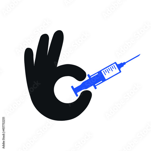 Drug addiction concept, hand with syringe, heroin dependence, illegal injection, vector illustration.