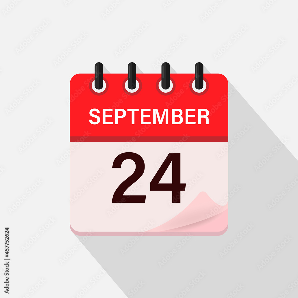 September 24, Calendar icon with shadow. Day, month. Flat vector illustration. September 24, Calendar icon with shadow. Day, month. Flat vector illustration.