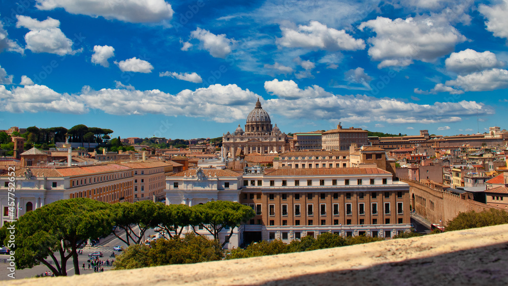 View to the historic city of Rome and the St. Peter's Basilica