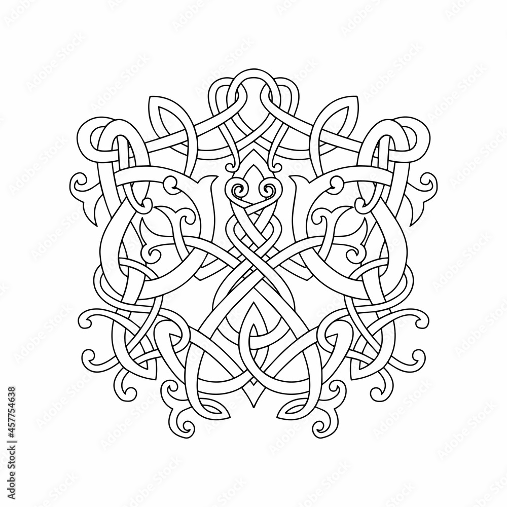 Frog in viking style, Celtic pattern and Celtic knot, isolated on black, scandinavian pattern vector illustration, t-shirt print