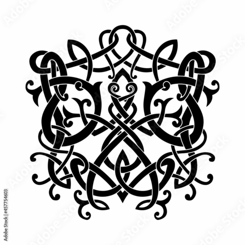 Frog in viking style, Celtic pattern and Celtic knot, isolated on black, scandinavian pattern vector illustration, t-shirt print