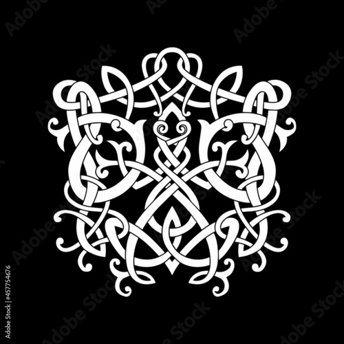Frog in viking style, Celtic pattern and Celtic knot, isolated on black, scandinavian pattern vector illustration, t-shirt print