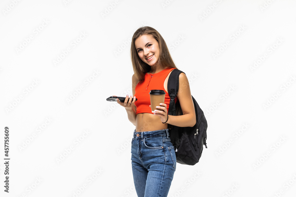 Pretty young woman using cell phone isolated on white background Pretty young woman using cell phone isolated on white background