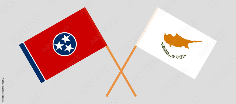 Crossed flags of Cyprus and the State of Tennessee. Official colors. Correct proportion Crossed flags of Cyprus and the State of Tennessee. Official colors. Correct proportion