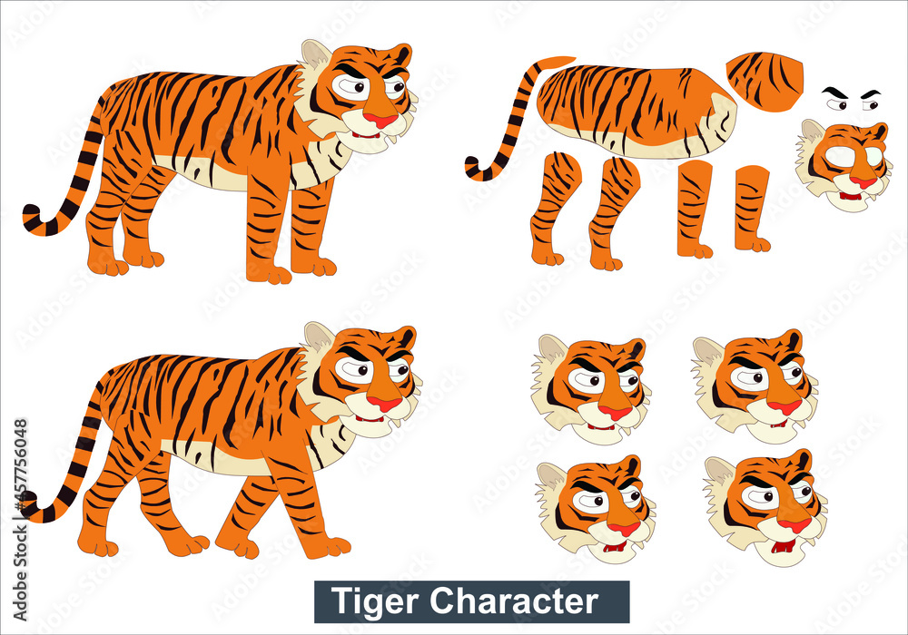 Tiger Cartoon Character Set 2d Tiger character for moral story animation  and the character best for your animation Stock Vector | Adobe Stock