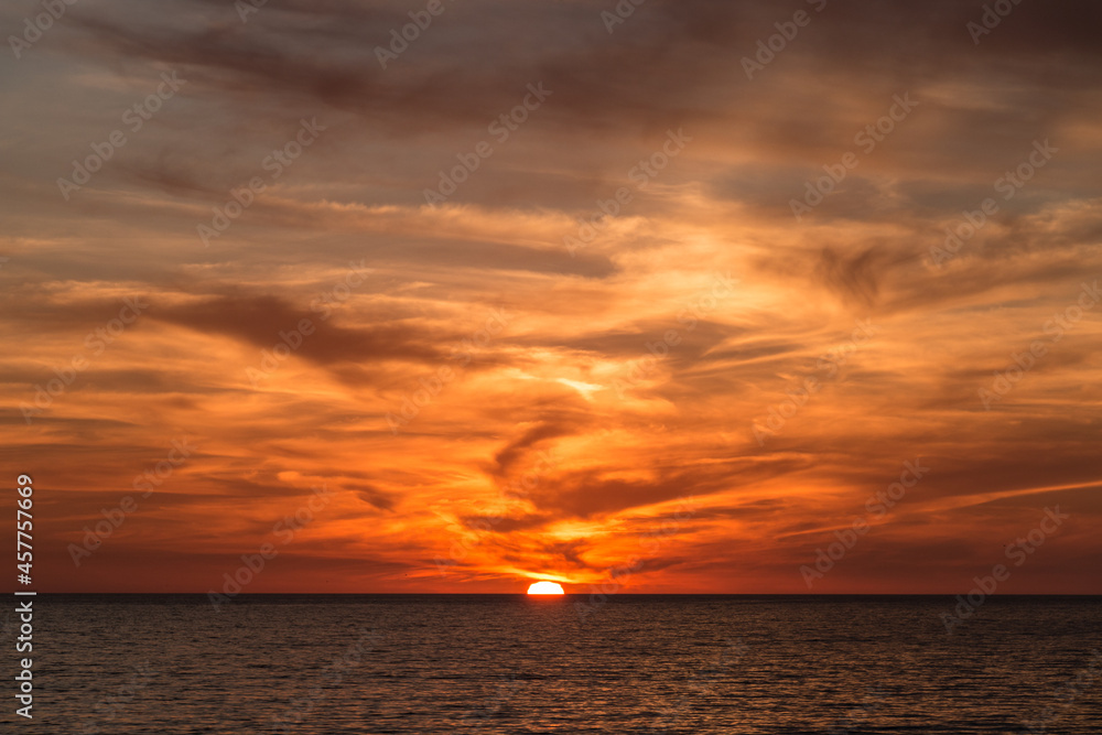 sunset at the Santa Monica beach in California USA