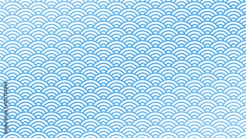 【和柄】波打つ『青海波』のビデオ背景【青×白/右下方向】