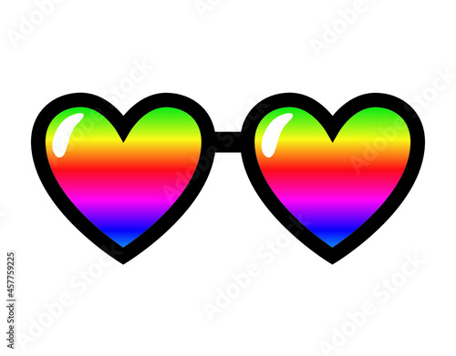 Rainbow heart shape sunglasses isolated icon on white background. Homosexuality, equality, diversity, pride, freedom concept. LGBT vector illustration. Isolated icon.