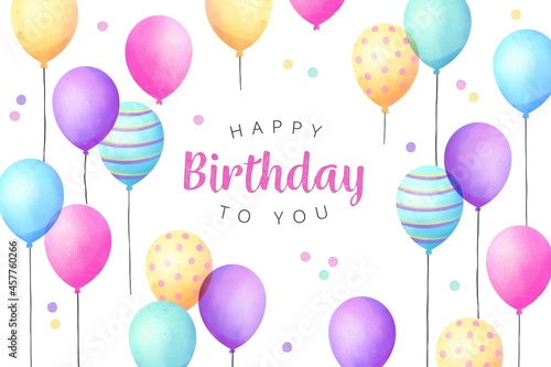 watercolour birthday background balloons confetti vector design illustration