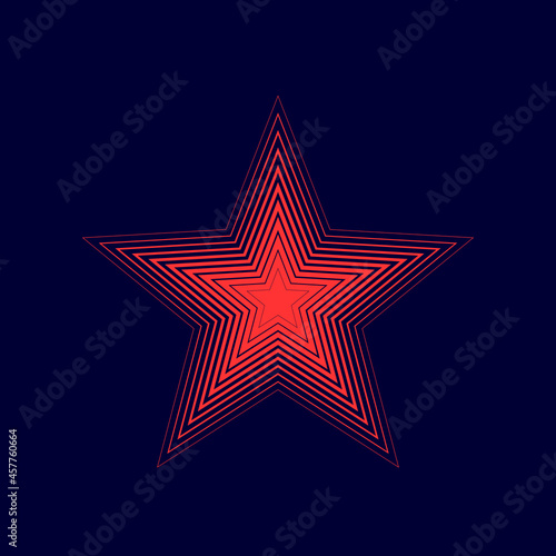 Red star on a dark background. Halftone geometric star symbol.