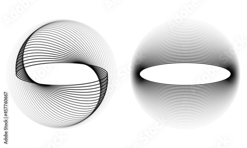 Circle with distorted lines. Waves and circular logo or icon. Abstract geometric shape with halftone and transition.
