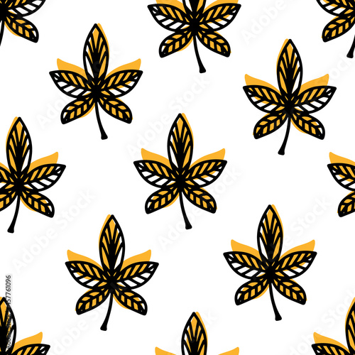 Seamless pattern of fallen autumn leaves of different shapes. Autumn background, poster with different leaves. Seasonal autumn elements for creating postcards, invitations, Cartoon flat style. vector 