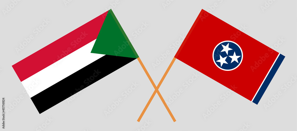 Crossed flags of the Sudan and the State of Tennessee. Official colors. Correct proportion Crossed flags of the Sudan and the State of Tennessee. Official colors. Correct proportion