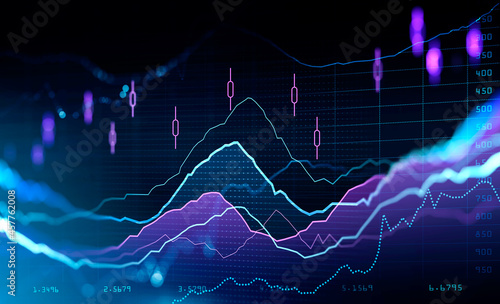 Financial rising graph and chart with lines and numbers