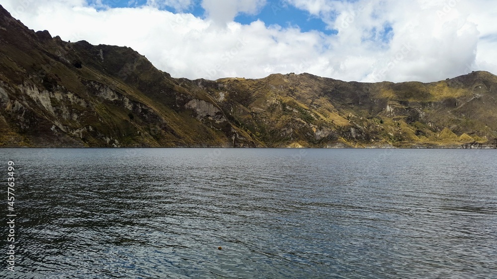 quilotoa lake and mountains in ecuador 