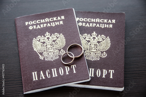 Registration or divorce, two Russian passports and gold rings.