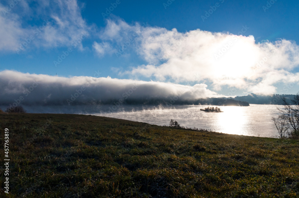 View from Polańczyk on Lake Solina at sunrise, Bieszczady Mountains