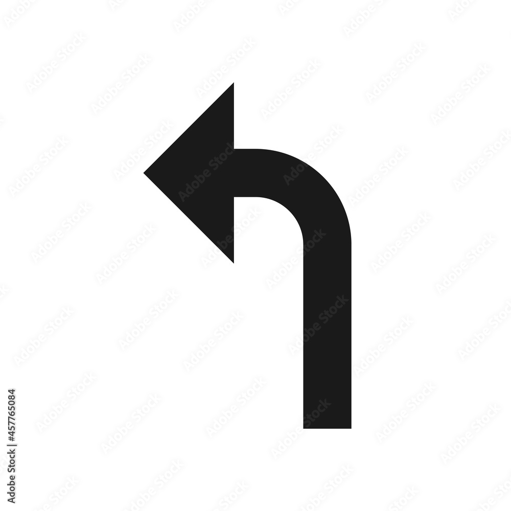 Left curved black arrow icon on white background Left curved black arrow icon on white background