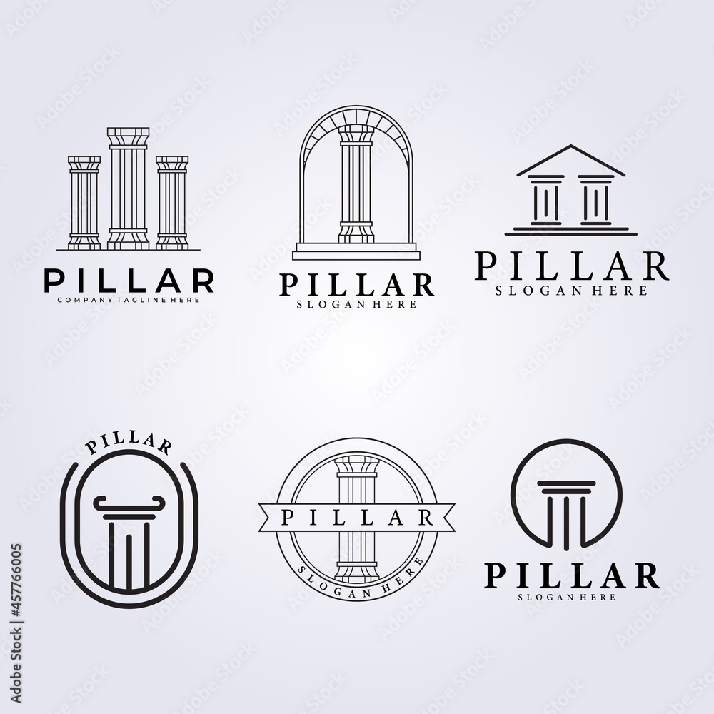 bundle pillar justice law logo icon symbol set package various vector illustration design