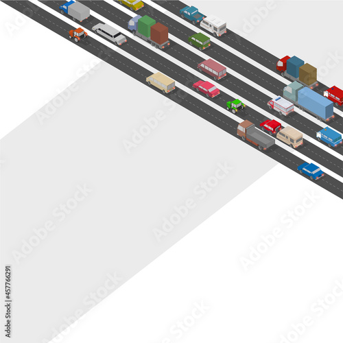 Traffic Jam. Isometric Cars for Illustration Of Busy Road.