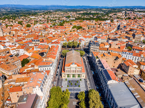 The aerial view of Béziers, a subprefecture of the Hérault department in the Occitanie region of Southern France photo