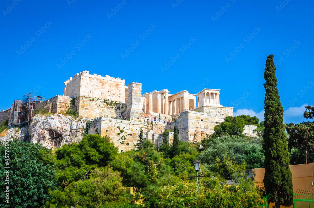 Panoramic view of Acropolis Hill in Athens, capital of Greece.