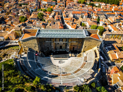 Tableau sur toile The aerial view of Orange, an old Roman city in the Vaucluse department in the P