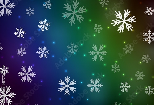 Dark Blue  Green vector background with beautiful snowflakes  stars.